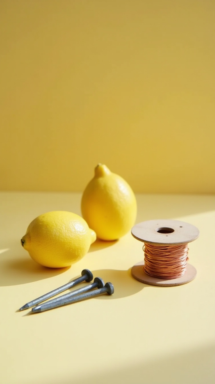 Zwei Zitronen und ein Kupfer Draht.