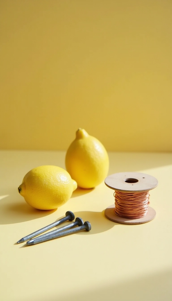 Zwei Zitronen und ein Kupfer Draht.